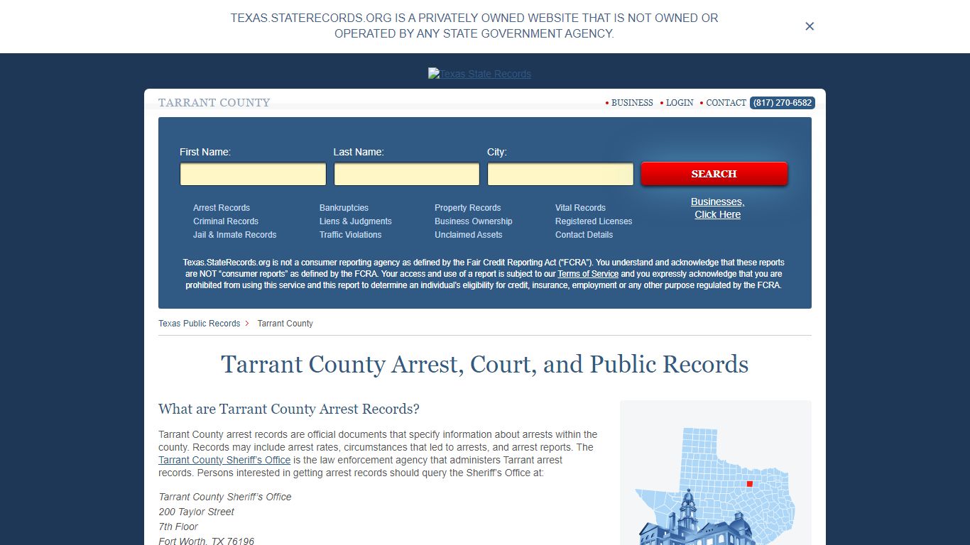 Tarrant County Arrest, Court, and Public Records